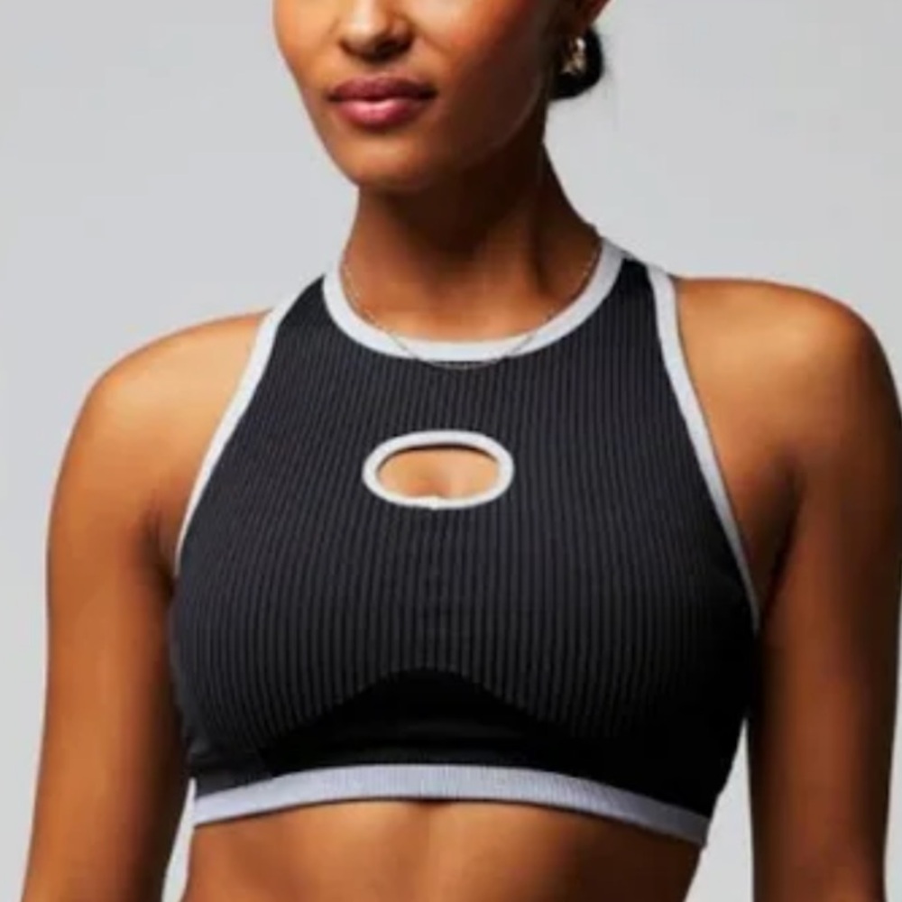 Fabletics Black and White Seamless Keyhole Bra Top
